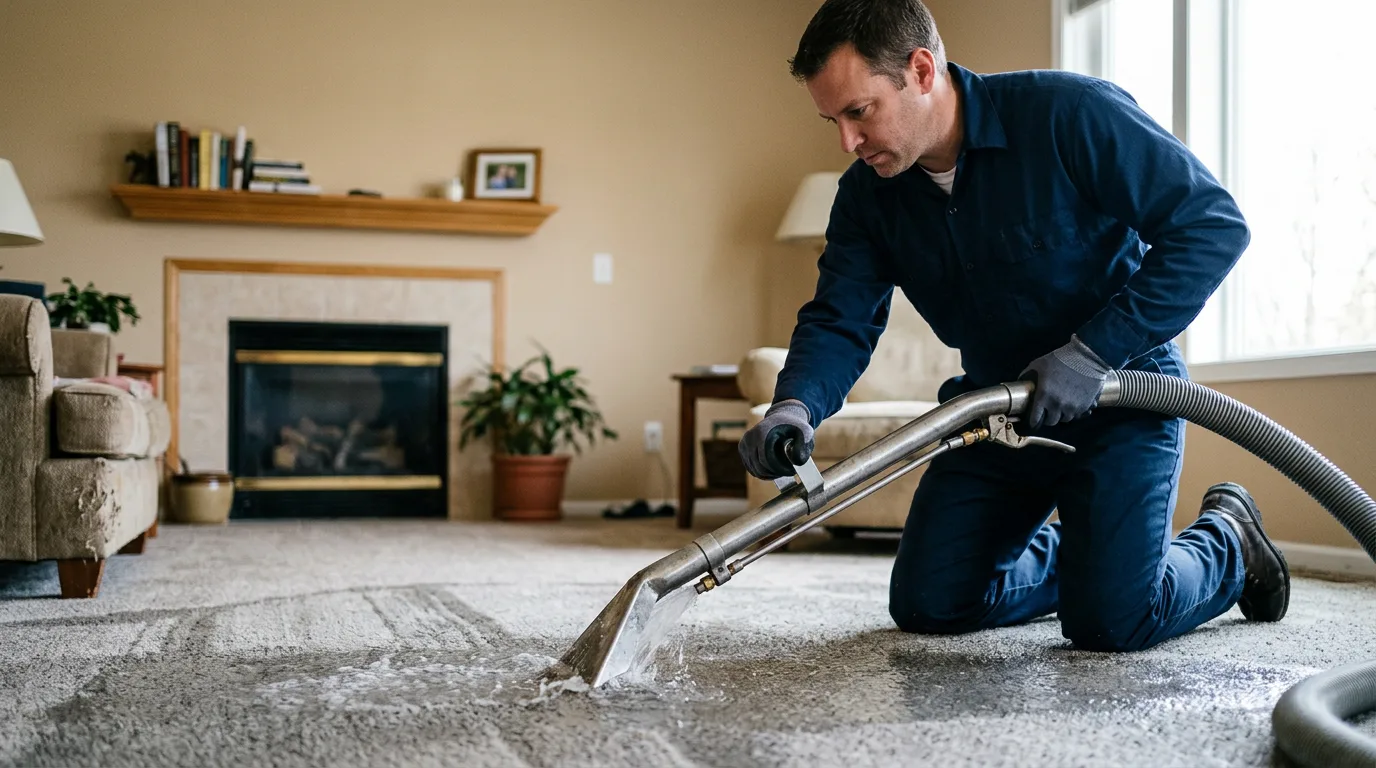 Water damage restoration technician working near Hanover, MI